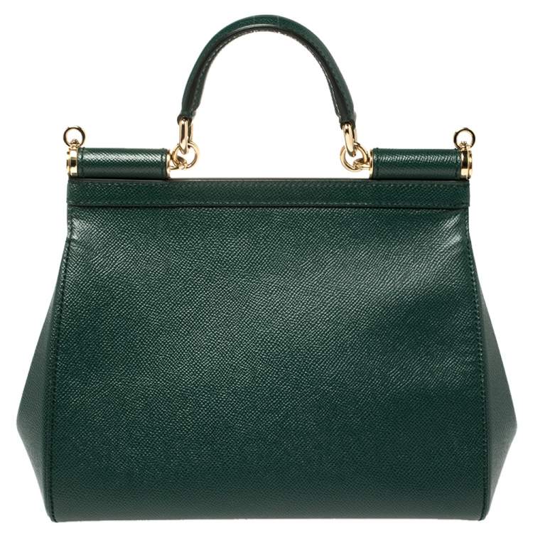 Pre Owned Dolce & Gabbana Green Leather Medium Miss Sicily Top Handle Bag