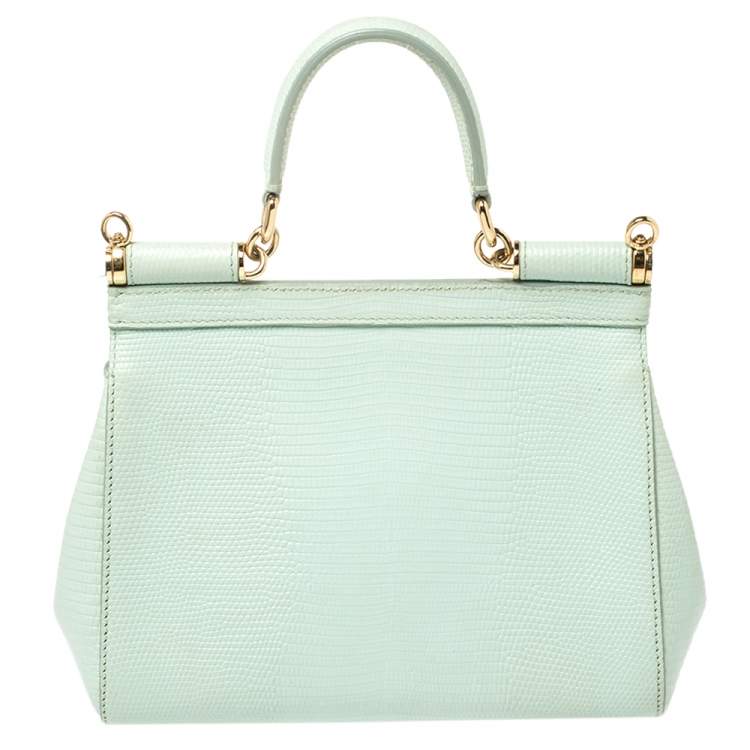 Pre Owned Dolce & Gabbana Green Lizard Embossed Leather Small Miss Sicily Top Handle Bag