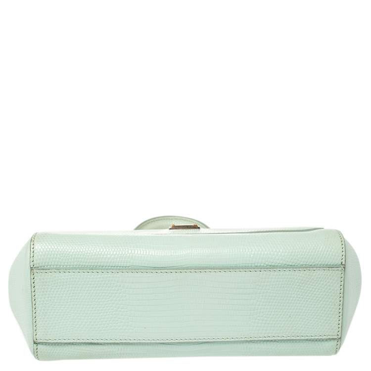 Pre Owned Dolce & Gabbana Green Lizard Embossed Leather Small Miss Sicily Top Handle Bag