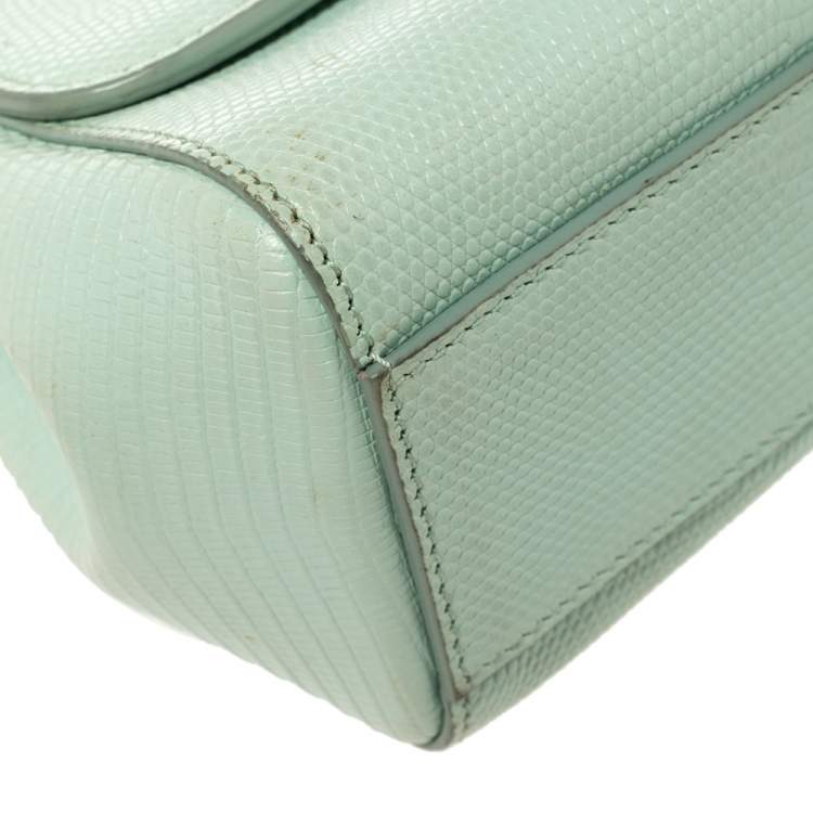Pre Owned Dolce & Gabbana Green Lizard Embossed Leather Small Miss Sicily Top Handle Bag