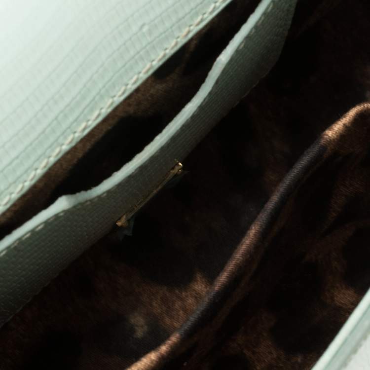 Pre Owned Dolce & Gabbana Green Lizard Embossed Leather Small Miss Sicily Top Handle Bag