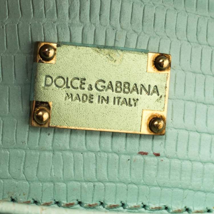 Pre Owned Dolce & Gabbana Green Lizard Embossed Leather Small Miss Sicily Top Handle Bag