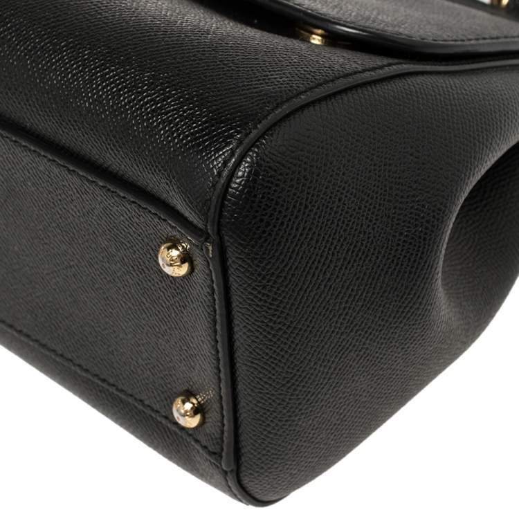 Pre Owned Dolce & Gabbana Black Leather Medium Miss Sicily Top Handle Bag