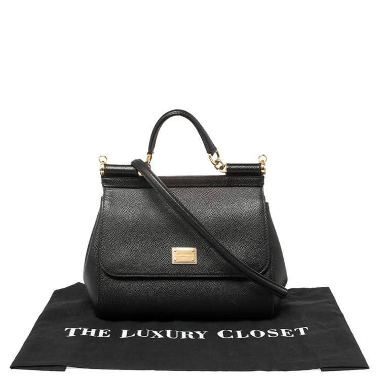 Pre Owned Dolce & Gabbana Black Leather Medium Miss Sicily Top Handle Bag