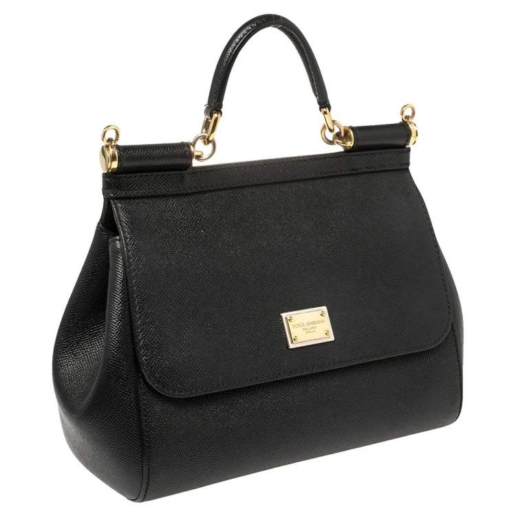 Pre Owned Dolce & Gabbana Black Leather Medium Miss Sicily Top Handle Bag
