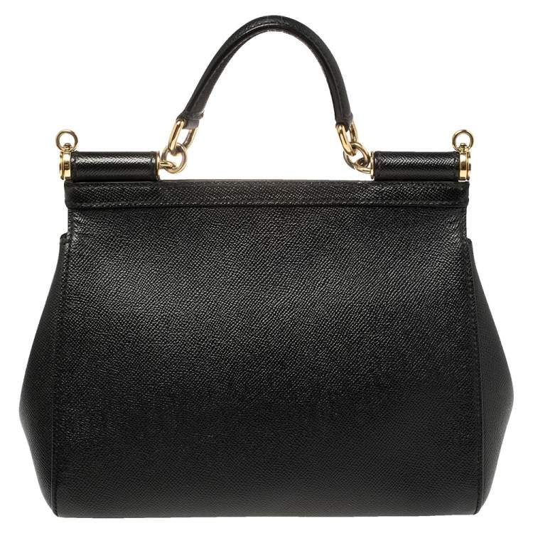 Pre Owned Dolce & Gabbana Black Leather Medium Miss Sicily Top Handle Bag