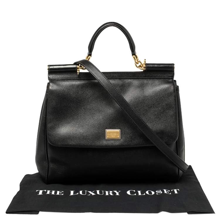 Pre Owned Dolce & Gabbana Black Leather Large Miss Sicily Top Handle Bag