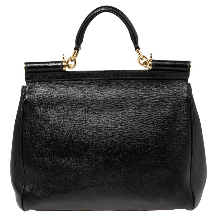 Pre Owned Dolce & Gabbana Black Leather Large Miss Sicily Top Handle Bag