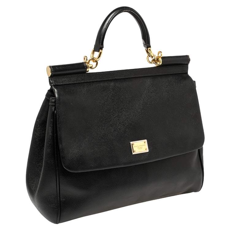 Pre Owned Dolce & Gabbana Black Leather Large Miss Sicily Top Handle Bag