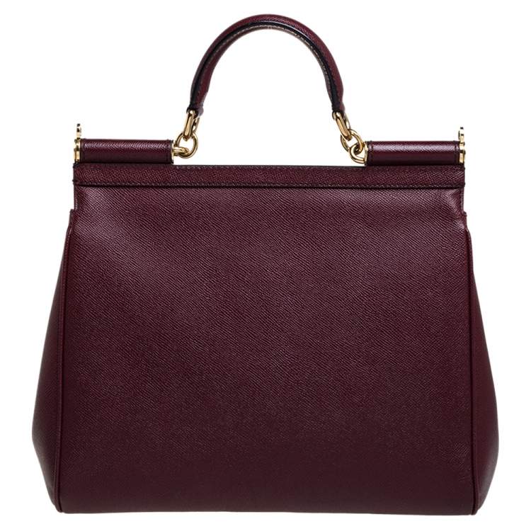Pre Owned Dolce & Gabbana Wine Red Leather Large Sicily Top Handle Bag