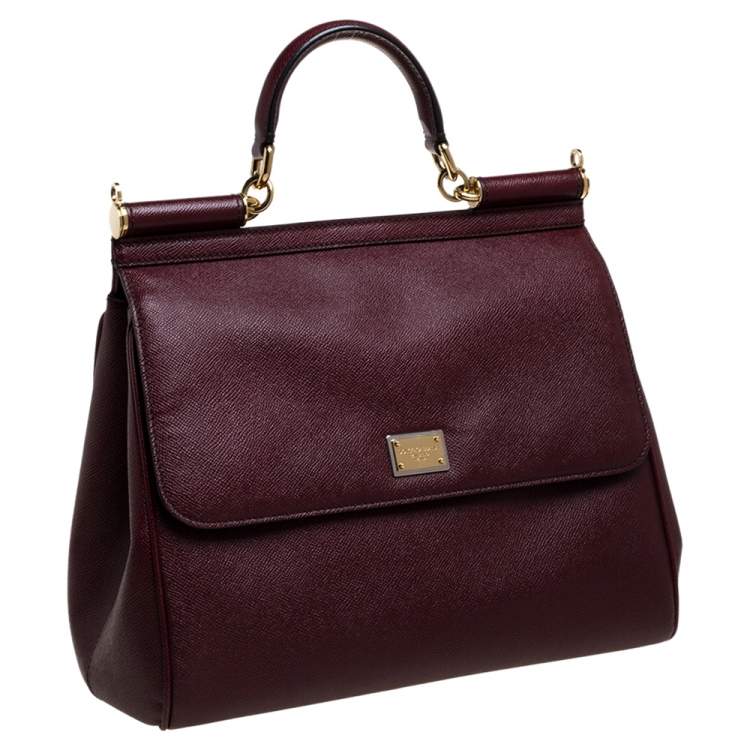 Pre Owned Dolce & Gabbana Wine Red Leather Large Sicily Top Handle Bag