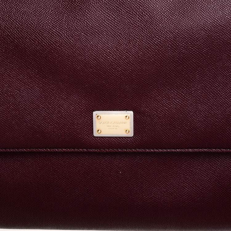 Pre Owned Dolce & Gabbana Wine Red Leather Large Sicily Top Handle Bag