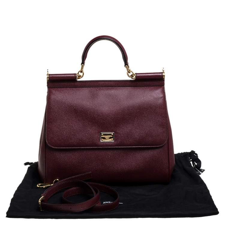 Pre Owned Dolce & Gabbana Wine Red Leather Large Sicily Top Handle Bag
