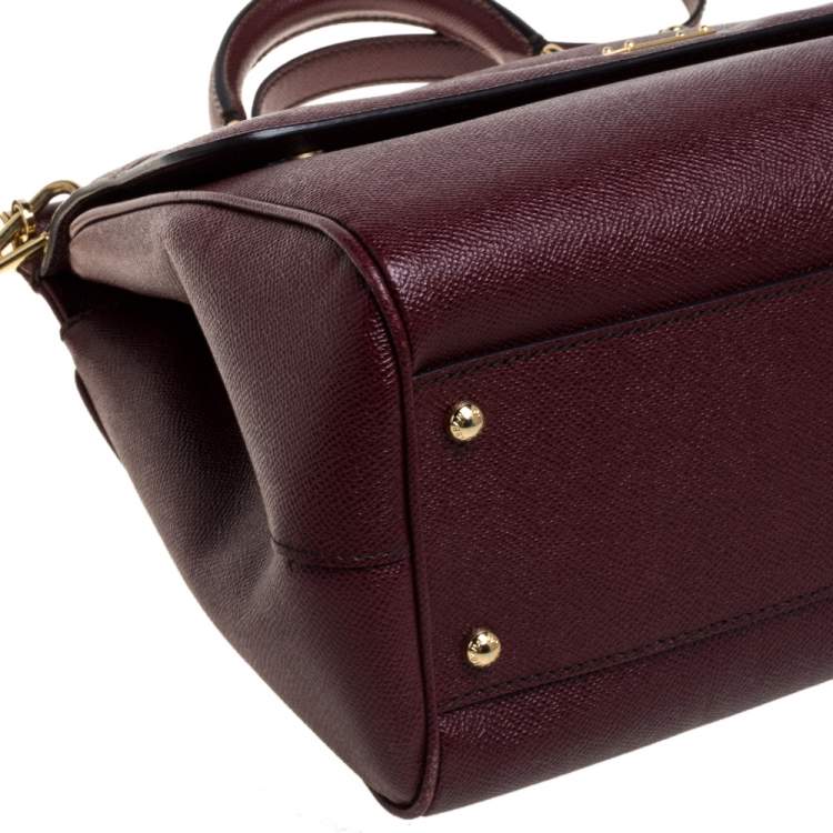 Pre Owned Dolce & Gabbana Wine Red Leather Large Sicily Top Handle Bag