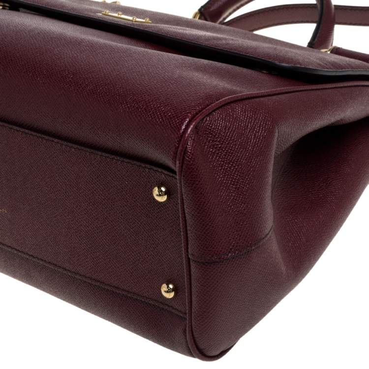Pre Owned Dolce & Gabbana Wine Red Leather Large Sicily Top Handle Bag