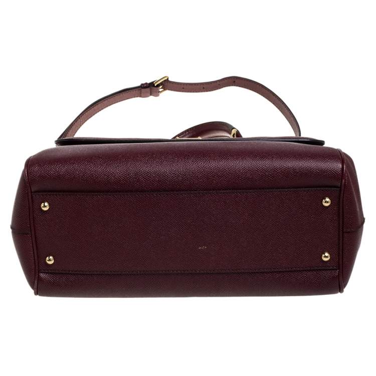 Pre Owned Dolce & Gabbana Wine Red Leather Large Sicily Top Handle Bag