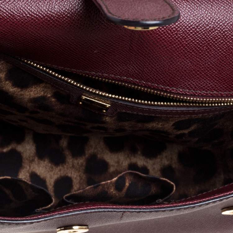 Pre Owned Dolce & Gabbana Wine Red Leather Large Sicily Top Handle Bag