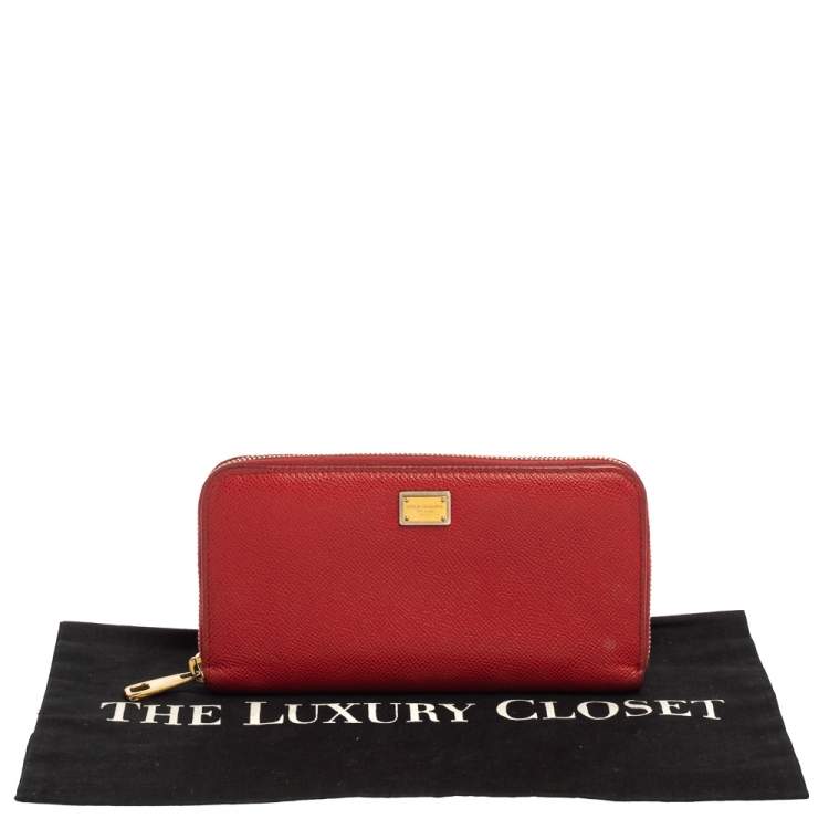 Pre Owned Dolce & Gabbana Red Leather Zip Around Wallet