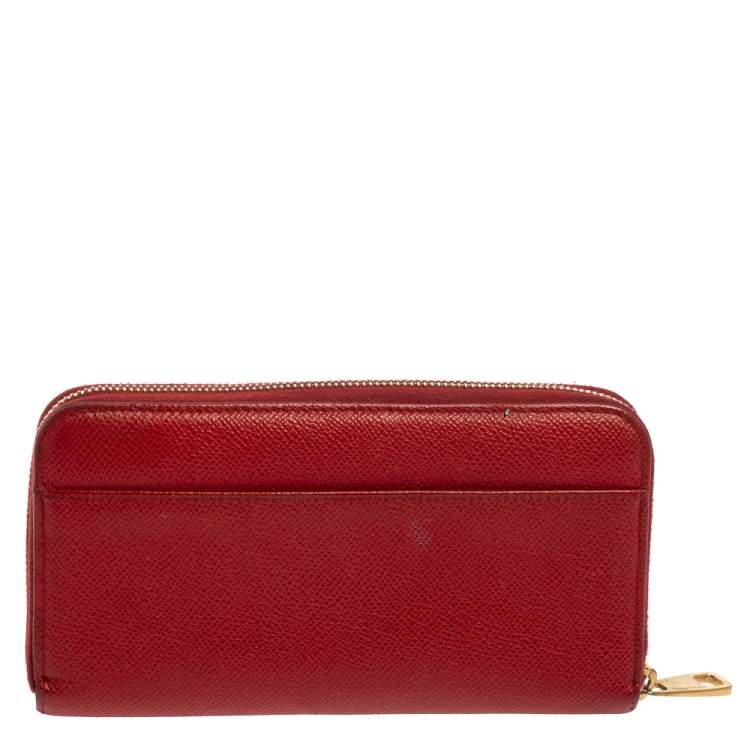 Pre Owned Dolce & Gabbana Red Leather Zip Around Wallet