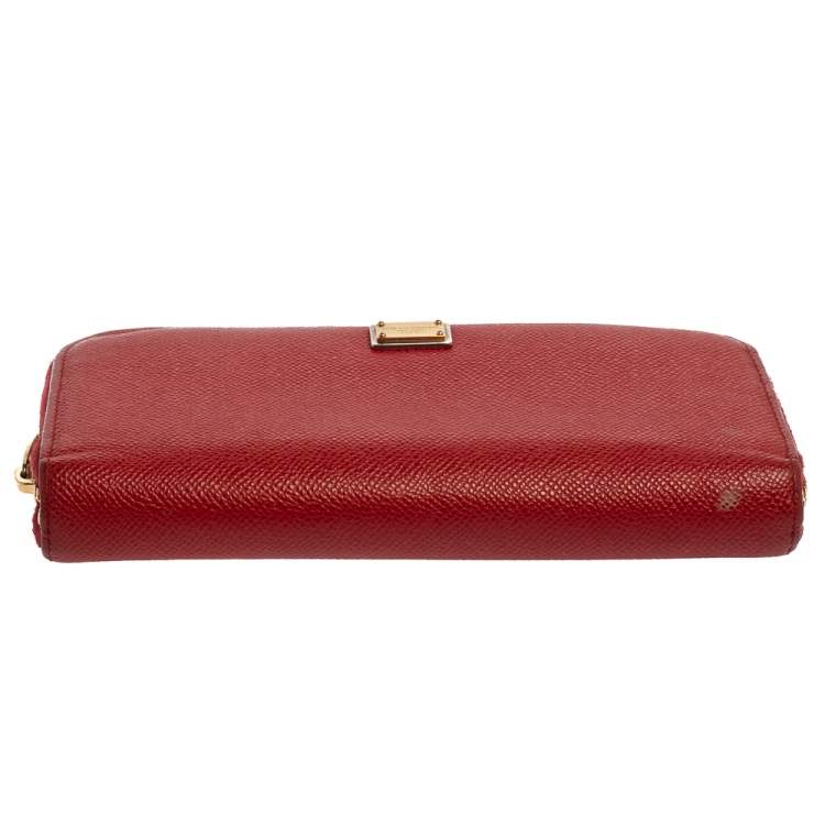 Pre Owned Dolce & Gabbana Red Leather Zip Around Wallet