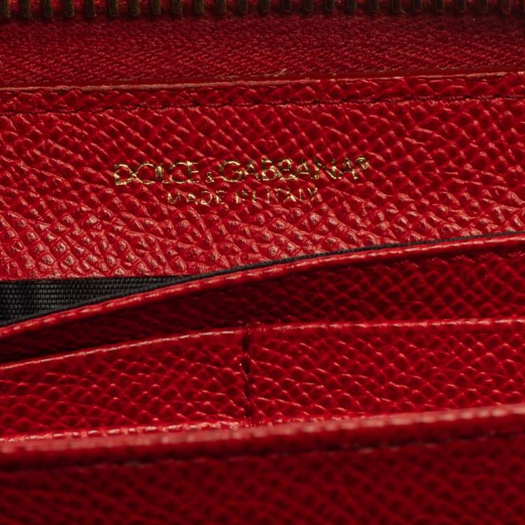 Pre Owned Dolce & Gabbana Red Leather Zip Around Wallet
