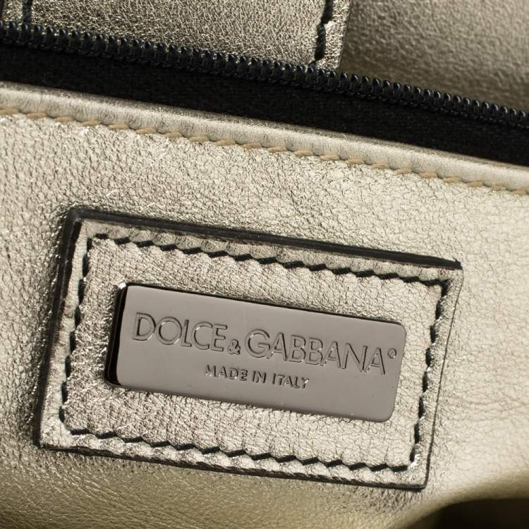 Pre Owned Dolce and Gabbana Black/Silver Stripe Calfhair and Snakeskin XL Miss Sicily Top Handle Bag