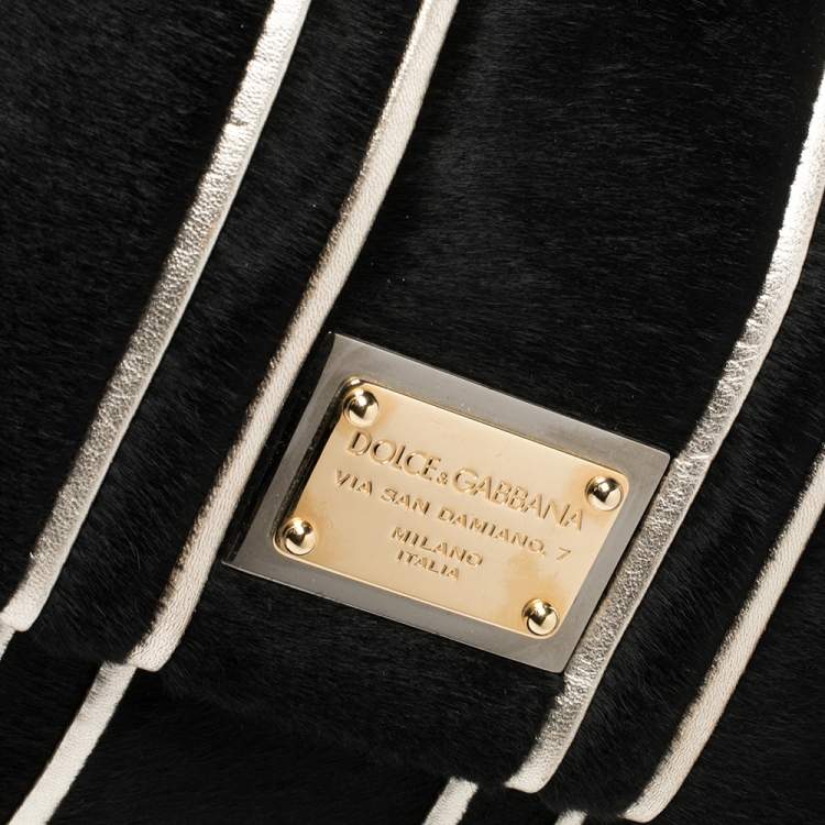 Pre Owned Dolce and Gabbana Black/Silver Stripe Calfhair and Snakeskin XL Miss Sicily Top Handle Bag