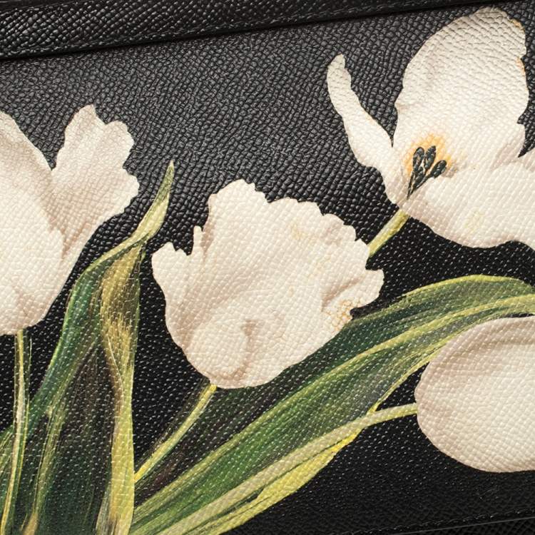 Pre Owned Dolce & Gabbana Black Tulip Print Leather Medium Miss Sicily Top Handle Bag