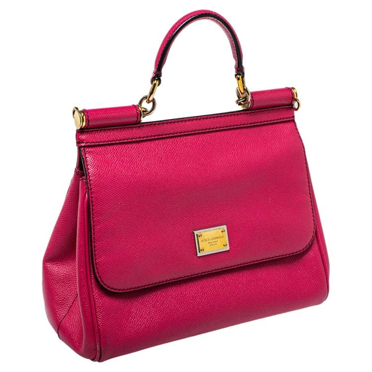 Pre Owned Dolce & Gabbana Fuchsia Leather Medium Miss Sicily Top Handle Bag