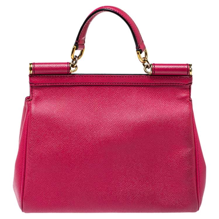 Pre Owned Dolce & Gabbana Fuchsia Leather Medium Miss Sicily Top Handle Bag