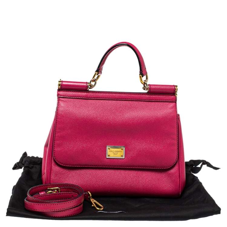 Pre Owned Dolce & Gabbana Fuchsia Leather Medium Miss Sicily Top Handle Bag