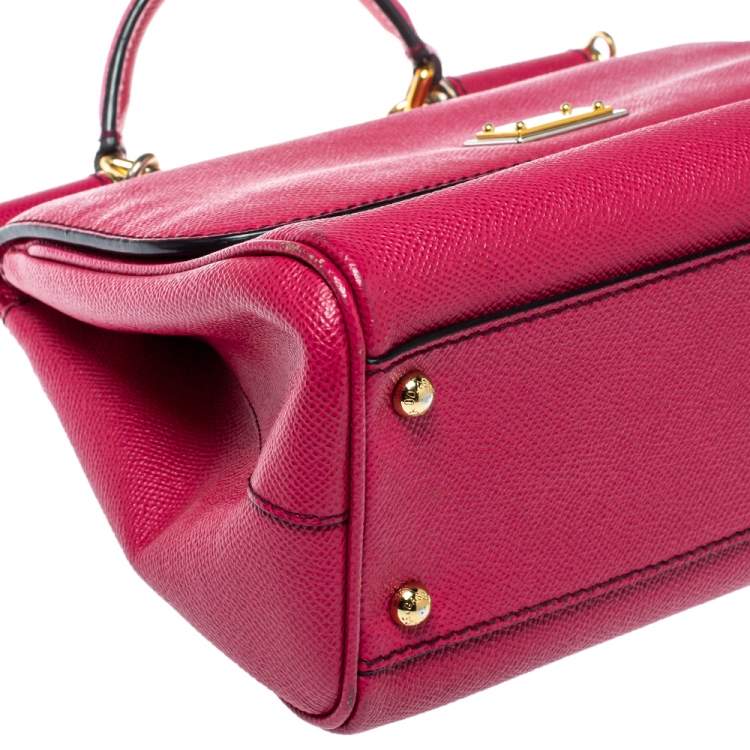Pre Owned Dolce & Gabbana Fuchsia Leather Medium Miss Sicily Top Handle Bag