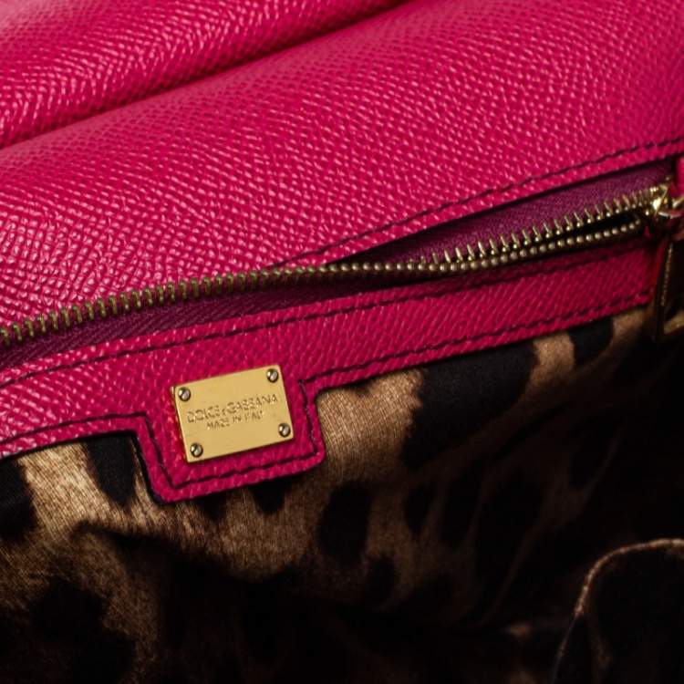 Pre Owned Dolce & Gabbana Fuchsia Leather Medium Miss Sicily Top Handle Bag