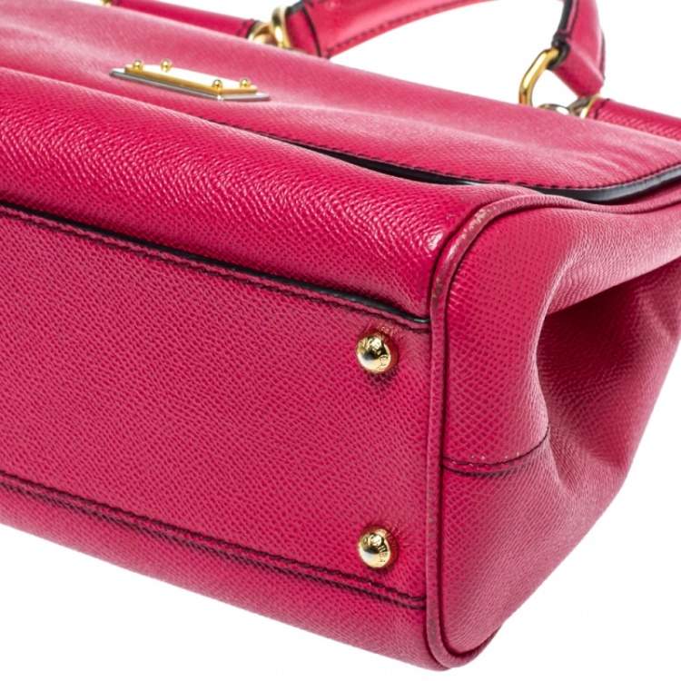 Pre Owned Dolce & Gabbana Fuchsia Leather Medium Miss Sicily Top Handle Bag