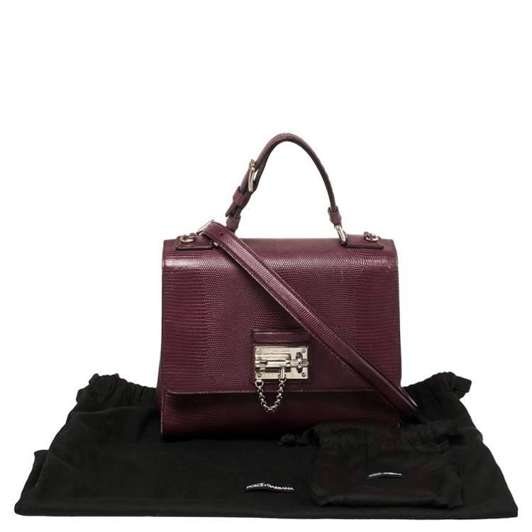 Pre Owned Dolce & Gabbana Burgundy Lizard Embossed Leather Medium Miss Monica Top Handle Bag