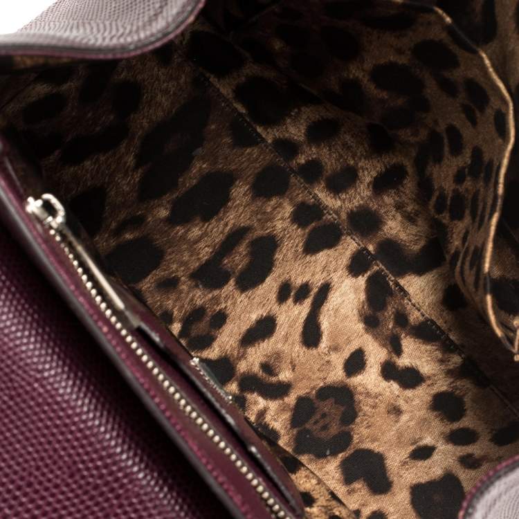 Pre Owned Dolce & Gabbana Burgundy Lizard Embossed Leather Medium Miss Monica Top Handle Bag