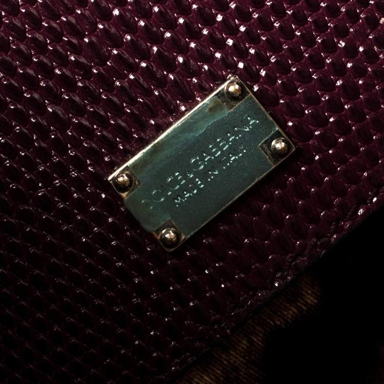 Pre Owned Dolce & Gabbana Burgundy Lizard Embossed Leather Medium Miss Monica Top Handle Bag