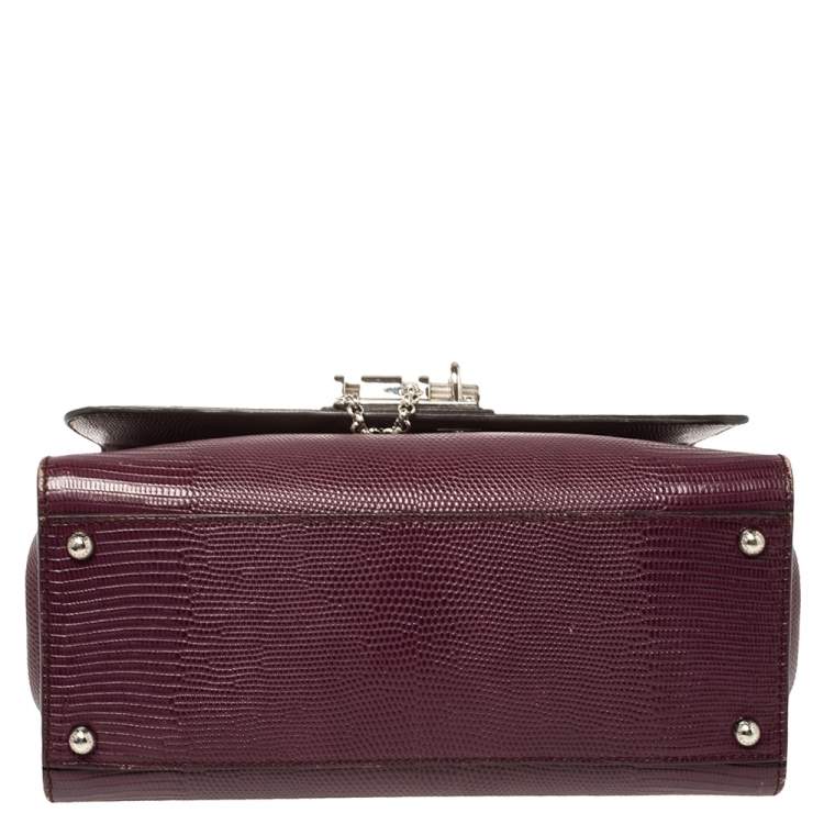 Pre Owned Dolce & Gabbana Burgundy Lizard Embossed Leather Medium Miss Monica Top Handle Bag