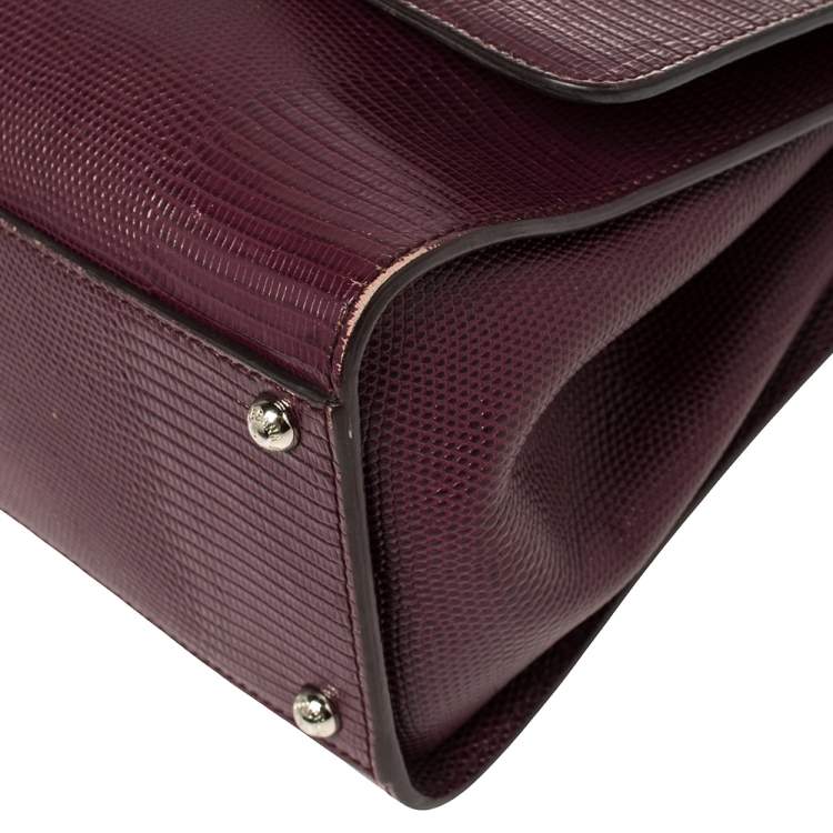 Pre Owned Dolce & Gabbana Burgundy Lizard Embossed Leather Medium Miss Monica Top Handle Bag