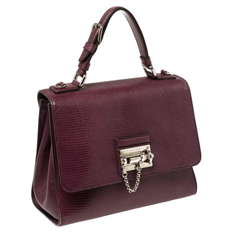 Pre Owned Dolce & Gabbana Burgundy Lizard Embossed Leather Medium Miss Monica Top Handle Bag