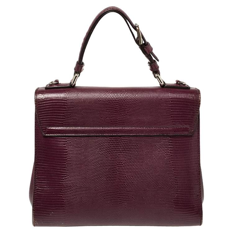 Pre Owned Dolce & Gabbana Burgundy Lizard Embossed Leather Medium Miss Monica Top Handle Bag
