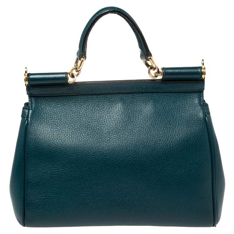 Pre Owned Dolce & Gabbana Green Leather Medium Miss Sicily Top Handle Bag