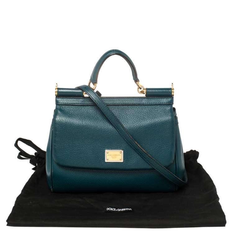Pre Owned Dolce & Gabbana Green Leather Medium Miss Sicily Top Handle Bag