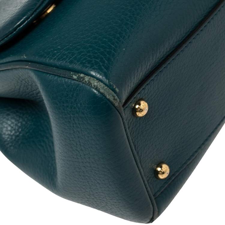 Pre Owned Dolce & Gabbana Green Leather Medium Miss Sicily Top Handle Bag