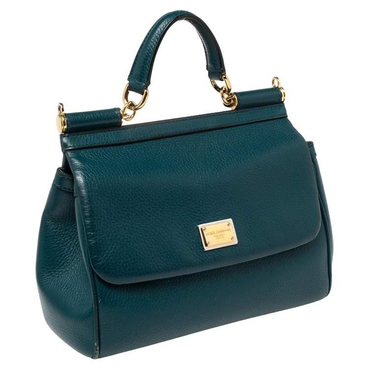 Pre Owned Dolce & Gabbana Green Leather Medium Miss Sicily Top Handle Bag
