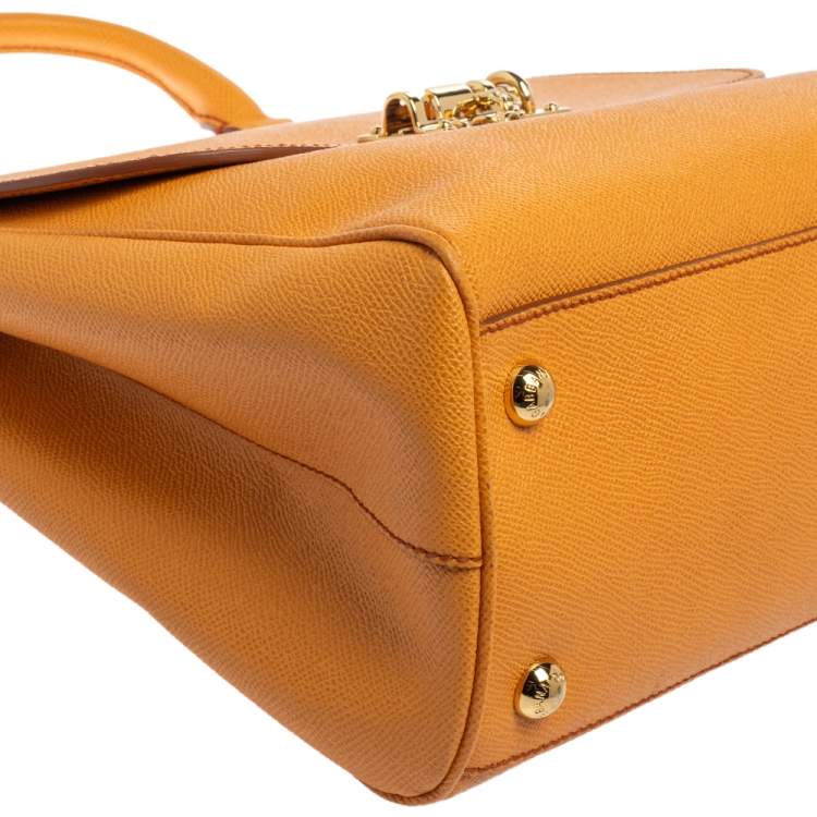 Pre Owned Dolce & Gabbana Orange Leather Miss Monica Top Handle Bag