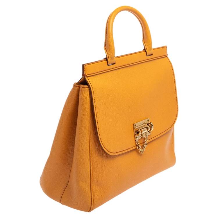 Pre Owned Dolce & Gabbana Orange Leather Miss Monica Top Handle Bag