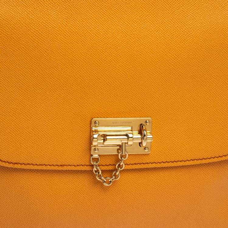 Pre Owned Dolce & Gabbana Orange Leather Miss Monica Top Handle Bag