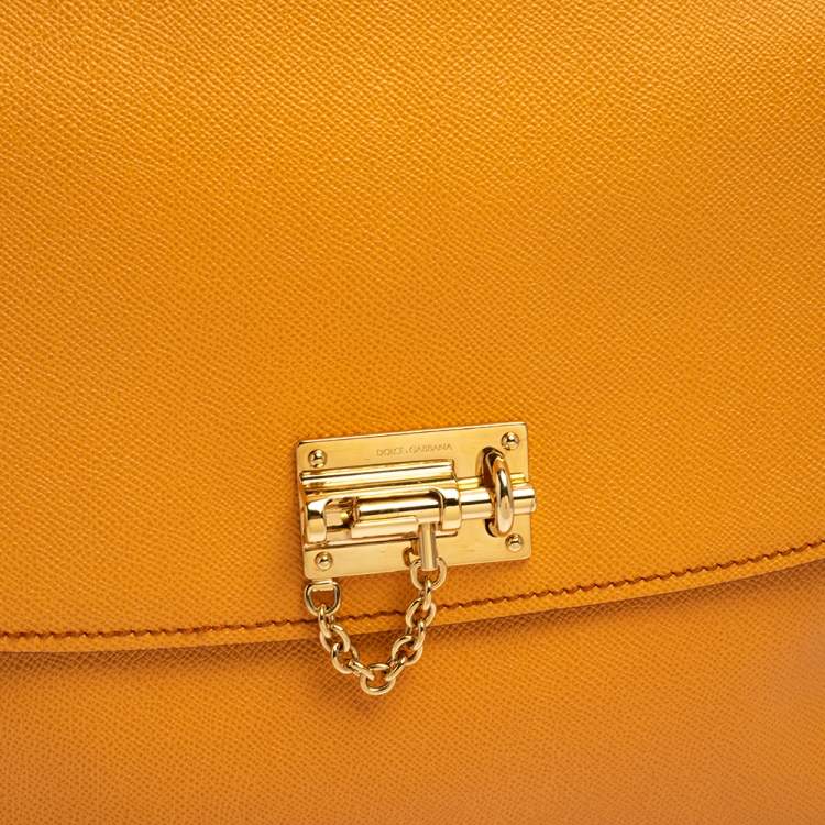 Pre Owned Dolce & Gabbana Orange Leather Miss Monica Top Handle Bag