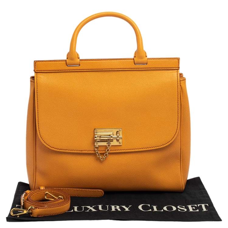 Pre Owned Dolce & Gabbana Orange Leather Miss Monica Top Handle Bag